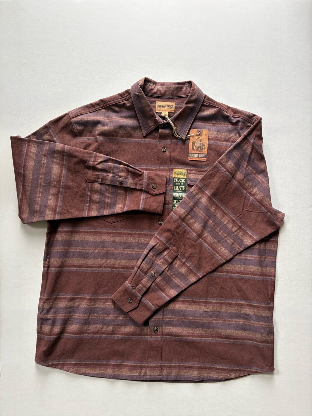 Redhead Ranch Tully Creek Blanket Flannel Shirt Mens 2XL Rasin Stripe NWT